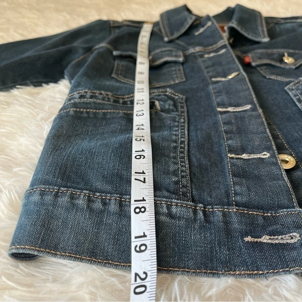 Levi's Ex Boyfriend Trucker Cowgirl Jean jacket denim dark blue Womens Small - Picture 11 of 11